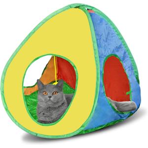 Andiker Cat Tent with a PlushBall, Colorful Foldable Polyester Cat Play Tent Match with Most Cat Tubes for Indoor Cats Game, Sleep, 3 Holes Convenient Cat Nest for Indoor Cat, Rabbit, Puppy(Tent S)