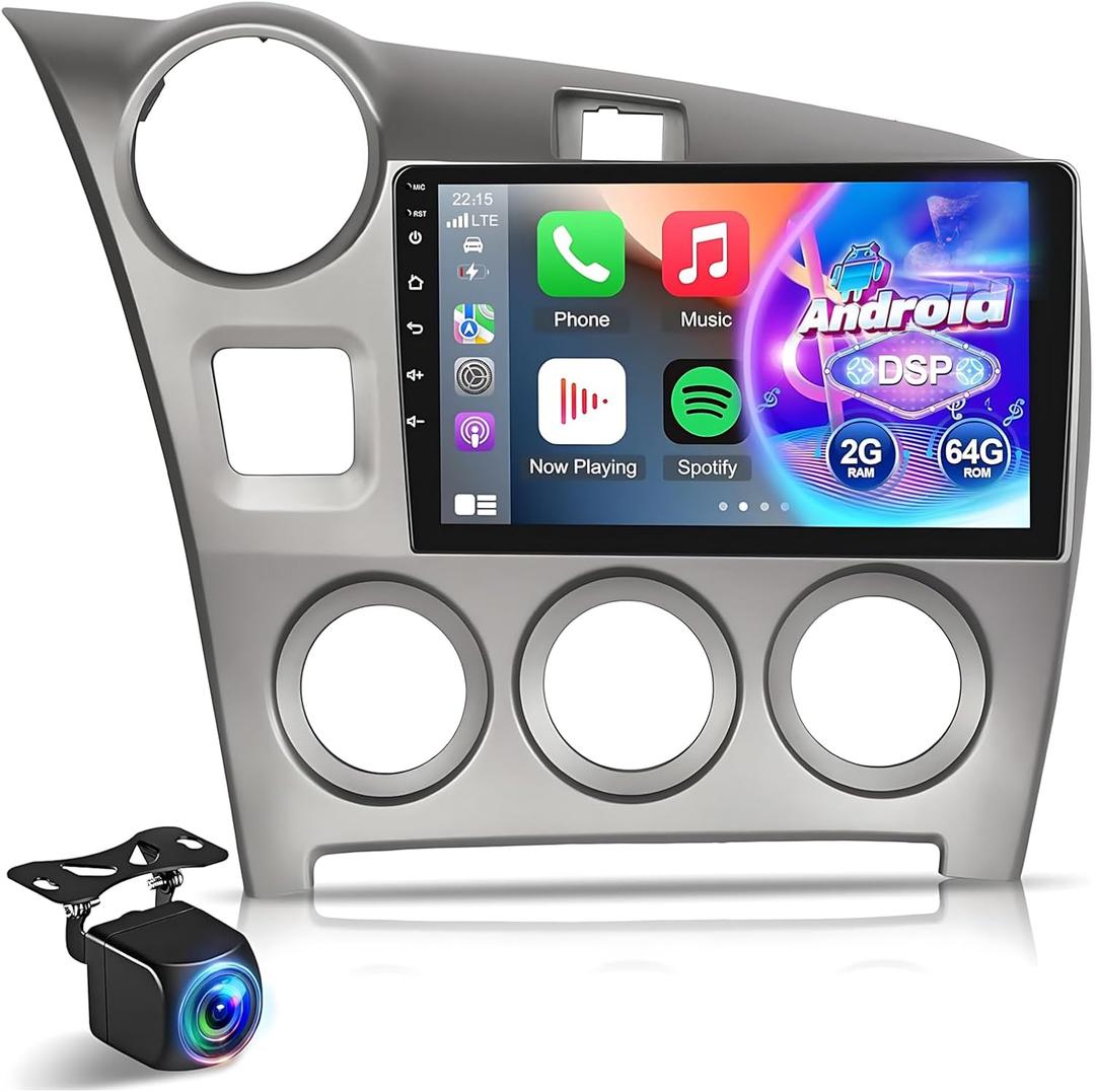 [2+64G] Android Car Stereo for Toyota Matrix 2009-2014, 9 inch HD Touchscreen Aftermarket Radio - Wireless Carplay & Android Auto, WiFi, DSP, Mirror Link, FM/RDS Radio, SWC + AHD Backup Camera