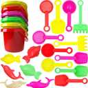 The Dreidel Company Mini Beach Day Playsets (Pack of 6) 3.25" Sand Bucket Play Set Box Includes, Pail, Shovel, Rake, Sifter Scoop, Dolphin Fish Sand Trays Toy for Boys and Girls Birthday Party Favor