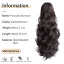 Wavy Ponytail Extension Claw Clip for Black Women 16" Synthetic Curly Clips in Pony Tails Hair Extensions Wigs Fluffy Heat Resistant Hairpieces for Wedding Party Daily Use 6 Oz Darkest Brown