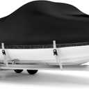 Boat Cover 28-30 ft, Waterproof 1200D Heavy Duty Boat Cover, PU Marine Grade Polyester Boat Covers 28-30 ft, Fits Bass, V-Hull, Tri-Hull, Runabout, Jon, Fishing, Trailerable, Beam Width 190 inch , Black-black