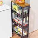 Utility Slim Storage Cart, 4 Tier Small Rolling Kitchen Laundry Room Cart with Wood Top, Metal Narrow Bathroom Storage Cabinet Mobile Shelf Unit Organizer Trolley with Handle for Narrow Space (7.1 Inch Wide, Black)