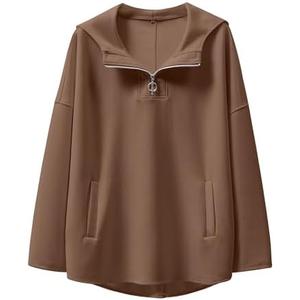 ANRABESS Womens Oversized Hoodie Quarter Zip Sweatshirts 2025 Fall Winter Tunic Pullover Top Trendy Teen Girls Preppy Clothes, L