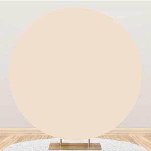 Laeacco Round Backdrop Cover 7.2x7.2FT Solid Beige Circle Background for Baby Shower, Birthday, Wedding Parties & Portraits