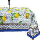 Blue Outdoor Tablecloth with Umbrella Hole for Rectangle Table, Waterproof Lemon Patio Table Cloth with Zipper - 60 x 84 inches (60"x84"-Rectangle Zipper, Blue-lemon)