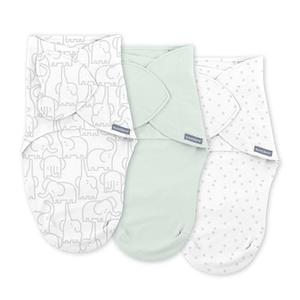 SwaddleMe by Ingenuity Monogram Collection Baby Swaddle, 100% Cotton, Improves Sleep & Calms Startle Reflex, 0-3 Months, Pocket Fold Design for Easy Changes, 1.0 TOG, 3-Pack - Elephant Dance