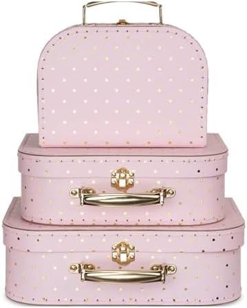 Jewelkeeper Paperboard Suitcases, Set of 2 Vintage Decorative Storage Box, Luggage Decor Storage, Vintage Decor for Birthday, Weddings, Pink Design