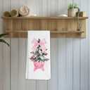 Chinoiserie Pink Christmas Tree Kitchen Towels, Coquette Bow Xmas Tree Decorative Hand Towels for Bathroom, Preppy Christmas Dish Tea Towels for Kitchen Decor, 16x24 Inch