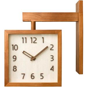 Corner Wall Clock, Double Sided Wall Clock, Wall Clock Simple Silent Square Double Sided Clock Wooden Decorative Corner Clock for Living Room Household (Dark Wood)