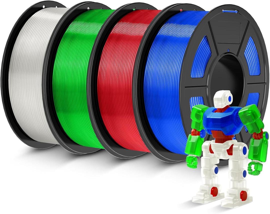 JAYO PETG Filament 1.75mm Bundle 4.4KG, Strong Toughness PETG 3D Printer Filament, Dimensional Accuracy +/- 0.02 mm, Fits for Most FDM 3D Printers (Transparent,Transparent(Blue,Red,Green))