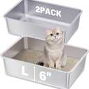 Stainless Steel Litter Box 2 Pack,19.7"x13.7"x6" Large Metal Litter Box for Kitty/Cat/Rabbits, Easy to Clean, Non Stick Litterbox No Smell for Adult Cats