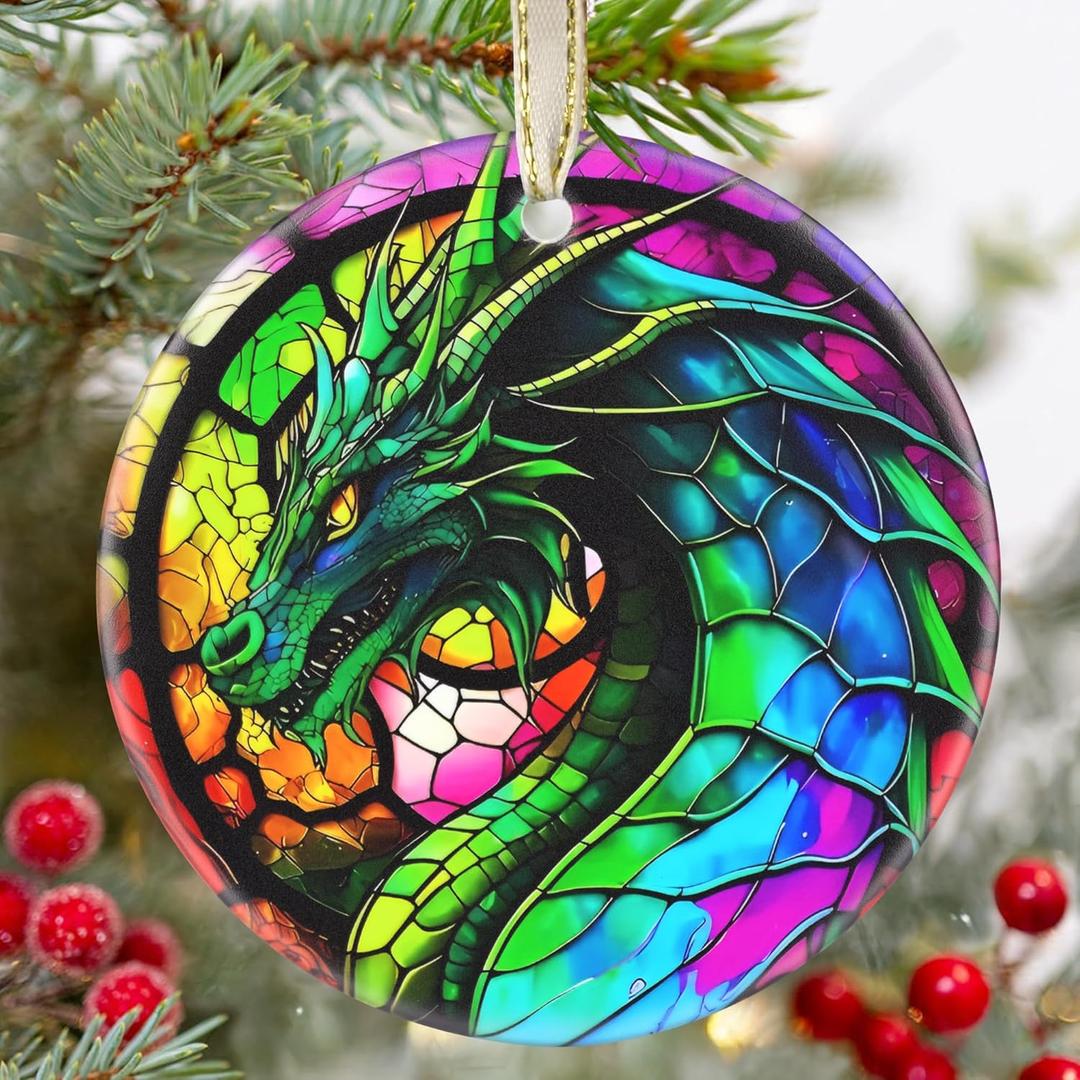 Dragon Ceramic Hanging Ornament - Christmas Tree Decor - Gifts for Dragon Lovers