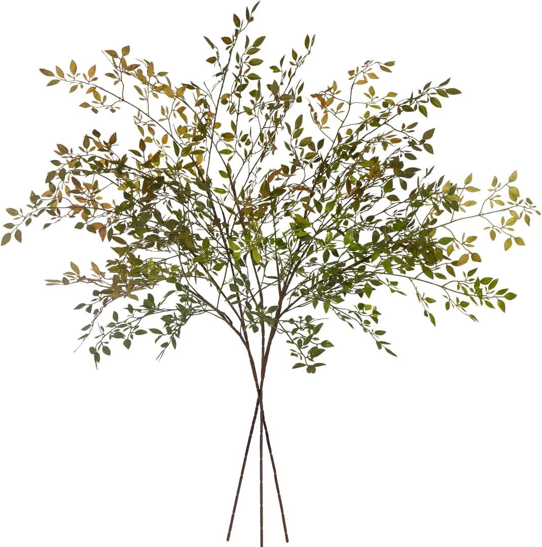 Artificial Greenery Stems, 43.3" Nandina Branches Tall Faux Plant Stems for Vase, Greenery Decor Stems Leaves Bunches for Shop Garden Office Home Dco3Pcs Orange