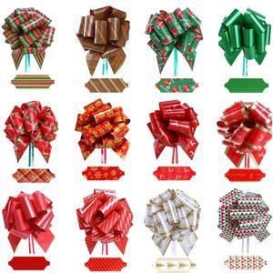 12Pcs Christmas Pull Bows Large Gift Bows Double-Sided Print Ribbon for Xmas Present Gift Wrapping, Christmas Decorations, Birthday Wrap, Holiday Decor, Florist