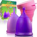 Talisi Reusable Menstrual Cup (Small & Large) Set of 2 with Foldable Silicone Sterilizer, Copa Menstruelle, Soft Period Cup, Heavy & Light Flow, Feminine Hygiene, Tampons, Pads & Disc Alternative (Round Steam)