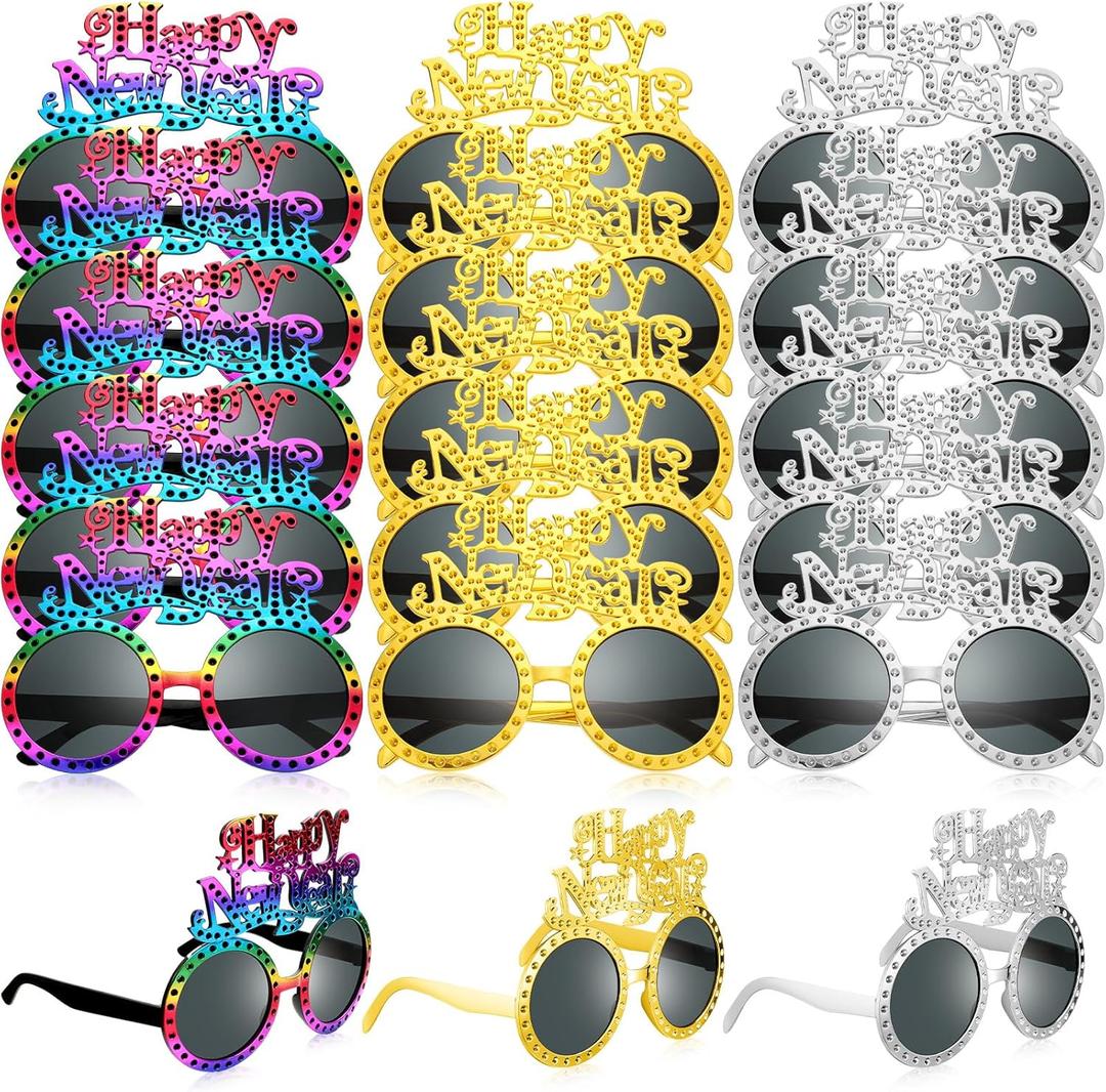 18 Pcs 2026 Happy New Year Glasses Bulk 2026 Eyeglasses Party Favor Fancy New Year's Eve Party Eyewear Dress up Sunglasses Photo Props Supplies