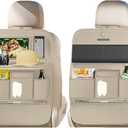 Car Seat Organizers,Multi-functional Back Seat Protectors, Storage Pouches, and Tray Holders (for Cars, Kids, Seat Back and Rear Seats) (Plain Beige, 2 Pcs)