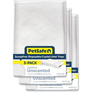 PetSafe ScoopFree Crystal Cat Litter & Refill Tray with Lid, Fragrance Free, 4.3 Lb Bag with Each Tray, Pack of 3