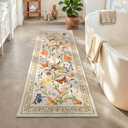 2x6 Kitchen Runner Rugs Non Slip Washable, Beige Floral Runner Rug for Hallway Bedroom Bathroom, Pet & Kids Friendly, Soft Low Pile Stain Resistant Foldable Floor Carpet
