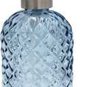 16 oz Diamond Pattern Glass Soap Dispenser, Kitchen and Bathroom Refillable Soap Dispenser with Rust Resistant Stainless Steel Pump for Hand Soap, Lotion Glass Liquid Dispenser (Blue)