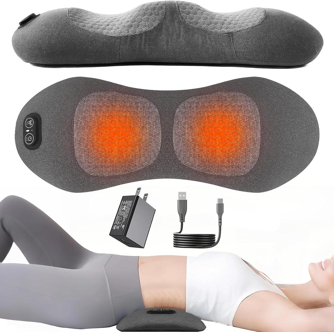 Plug-in 3 in 1 Lower Back Massager for Pain Relief Deep Tissue, Smooth Spine Triple Fusion Back Massager with Heat & Vibration & Traction, Electric Lumbar Support Pillow for Bed, Chair, Office