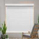 Cordless Faux Wood Blinds 26" W x 36" H, 2 Inch Slat Horizontal Windows Blinds with Crown Valance, Room Darkening, White Blinds for Home Interiors., 26x36in