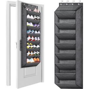 8 Tier Over Door Shoe Organizer with Deep Pockets, Fabric Hanging Shoes Shelf Rack for Closet, Fit Up to 24 Pairs Shoe Storage Holder for Sneakers, Bots Behind the Door, Grey