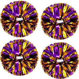 4Pcs Metallic Cheerleading Pom Poms, Creatiee 2 Pair Cheerleader Cheering Squad Pompoms for School Sports Dance Games Team Spirit Cheer (Purple-Gold)