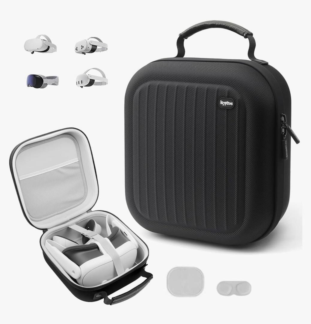 Krypthos Hard Carrying Case Compatible with Meta Quest 3S/Quest 3/Quest 2/Vision Pro, Portable VR Gaming Headset and Touch Controllers Case with Lens Protector, for Travel and Home Storage (Black)