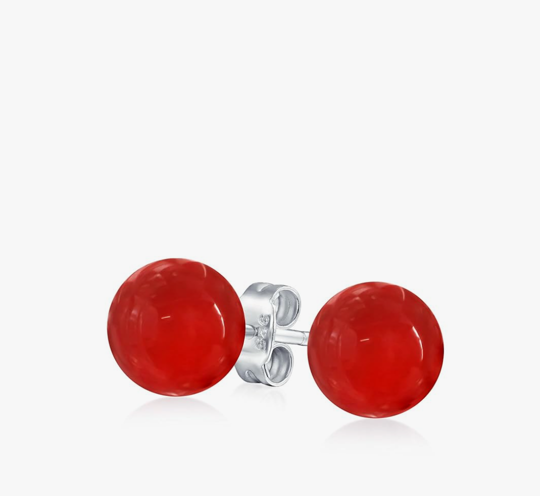 Large 10MM Natural Gemstone Round Bead Ball Stud Earrings .925 Sterling Silver for Women Teens -Variety of Birthstones