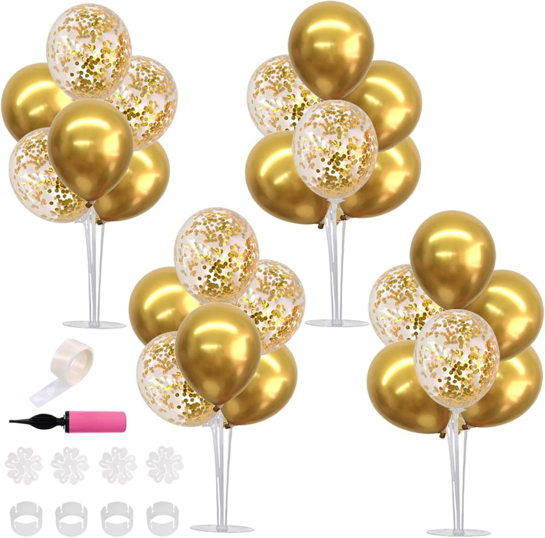 TONIFUL 4 Set Gold Balloon Centerpieces for Table, Balloon Stand Kit for Gold Party Decorations,Birthday Decorations Engagement 50th Anniversary Graduation Decoration 2026 New Years Eve