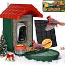 VISIOGEAR 2-in-1 Smart Wild Bird Feeder & Bath with 4K HD Camera, AI Identification Solar Bird Feeder Watching Camera Night Vision for Outdoor Birds Watching Gifts for Birdlover, Red & Green