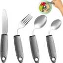 4-Piece Adaptive Utensils Set - 42 Angled Parkinsons Utensils, 2.5 oz Weighted Utensils for Tremors and Parkinsons Patients, Easy Grip Weighted Silverware for Hand Tremors (Left-Handed)