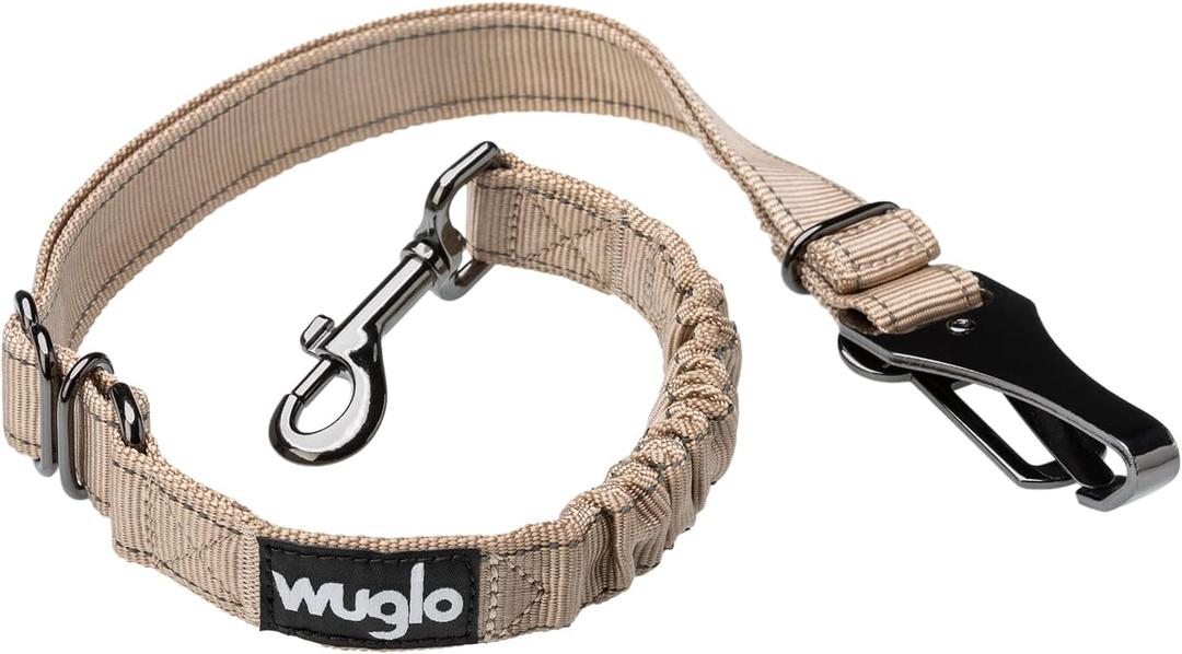12"-37" Wuglo Dog Seat Belt - Dog Car Harness for Child Safety Seat - Hook Latch Bar & Seat Belt Buckle - Adjustable Universal Dog Seatbelt for Car Travel (Beige)