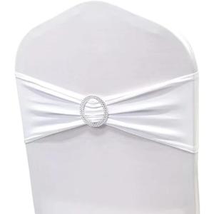 Albassa Chair Sashes Spandex Stretch Chair Bows with Buckle Slider for Wedding Party Decorations (White, 25PCS)