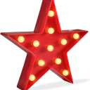 Marquee Light Star Shaped LED Plastic Sign-Lighted Marquee Star Sign Wall Dcor Battery Operated (Red)