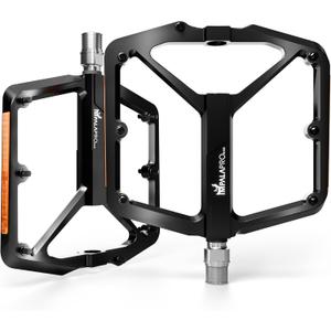 IMPALAPRO Flat Bike Pedals with Reflectors CNC Aluminum 9/16 MTB Pedals with Extra Wide Platform and Removable Anti-Slip Pins Lightweight Pedals for Mountain Bike & Road Bike 355 g