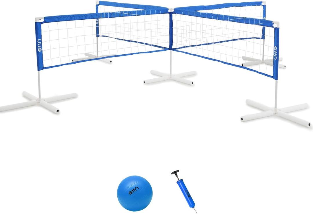 A11N 4-Way Volleyball Pool Net, Adjustable Height, 4-Player Swimming Pool Game Volleyball Net for Pool with Stabilizing System