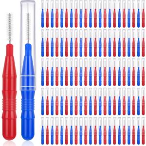 120Pcs Interdental Brushes 2 Sizes, 360 Bendable Soft Bristles Braces Brush Dental Brushes Between Teeth Gum Interdental Brushes for Gum Braces Oral Teeth Cleaning Tool (Blue + Red)