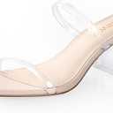 Square Toe Heeled Sandals for Women - Women's Low Block Heels Sandals - 2.25IN Open Toe Ankle Strap Chunky Heels - Slip on Heeled Sandal Mule- Nude Black Strappy Heels for Party Wedding Dress Shoes, Size 7,5 Clear