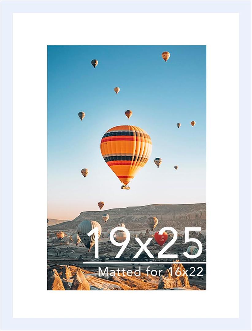 JCJMY 19x25 Picture Frame with 16x22 Mat, Display Photo 16x22 with Mat or 19 x 25 Without Mat, Wall Hanging Large 19 by 25 Poster Frame with Plexiglass, White