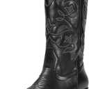 IUV Cowboy Boots For Women Pointy Toe Women's Western Boots Cowgirl Boots Mid Calf Boots (6 Wide, Black)