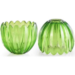 GO&SO Small Green Glass Tulip Lamp Shades Set of 2 Flower Art Blown Pendant Lamp Shade,1.65" Top x 4.33" Diameter x 4.13" Height,1.58lb,Replacement Mini Lamp Shade for Table Wall Lamp Chandelier Decor