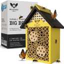WildYard Bee House - Weather-Resistant Natural Wood Mason Bee Box for Power Pollinators - Simple Installation for Gardens - Pollinator House