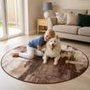 Merelax 4ft Round Brown Abstract Area Rug, Washable Non Slip Circle Rug for Entryway, Kitchen, Bedroom, Bathroom, Nursery, Living Room, Thin Soft Circular Rugs Indoor Dcor, Low Pile Carpet, Coffee