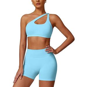 ABOCIW Workout Sets for Women Crossover High Waist Biker Shorts One Shoulder Sports Bra 2 Piece Gym Yoga Outfits, XS