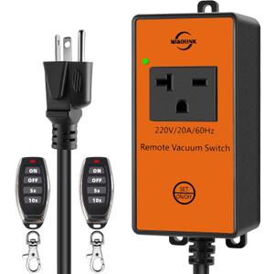 220v Automatic Remote Vacuum Switch Wireless Remote for Dust Collector and Table Saw Tools Starter Outlet Switch, 5S 10S Delay OFF(Battery Included)