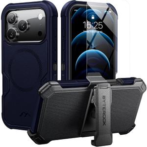 for iPhone 17 Pro Case 6.3" with Belt Clip Holster,Anti-Drop, Shockproof, Heavy Duty Protection, Compatible with MagSafe,w/Screen Protector,with 360 Rotating Kickstand Blue