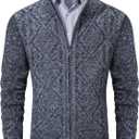 VtuAOL Men's Cardigan Sweaters Full Zip Sweaters Stand Collar Casual Knitted Cardigan with Pockets (Gray, L)