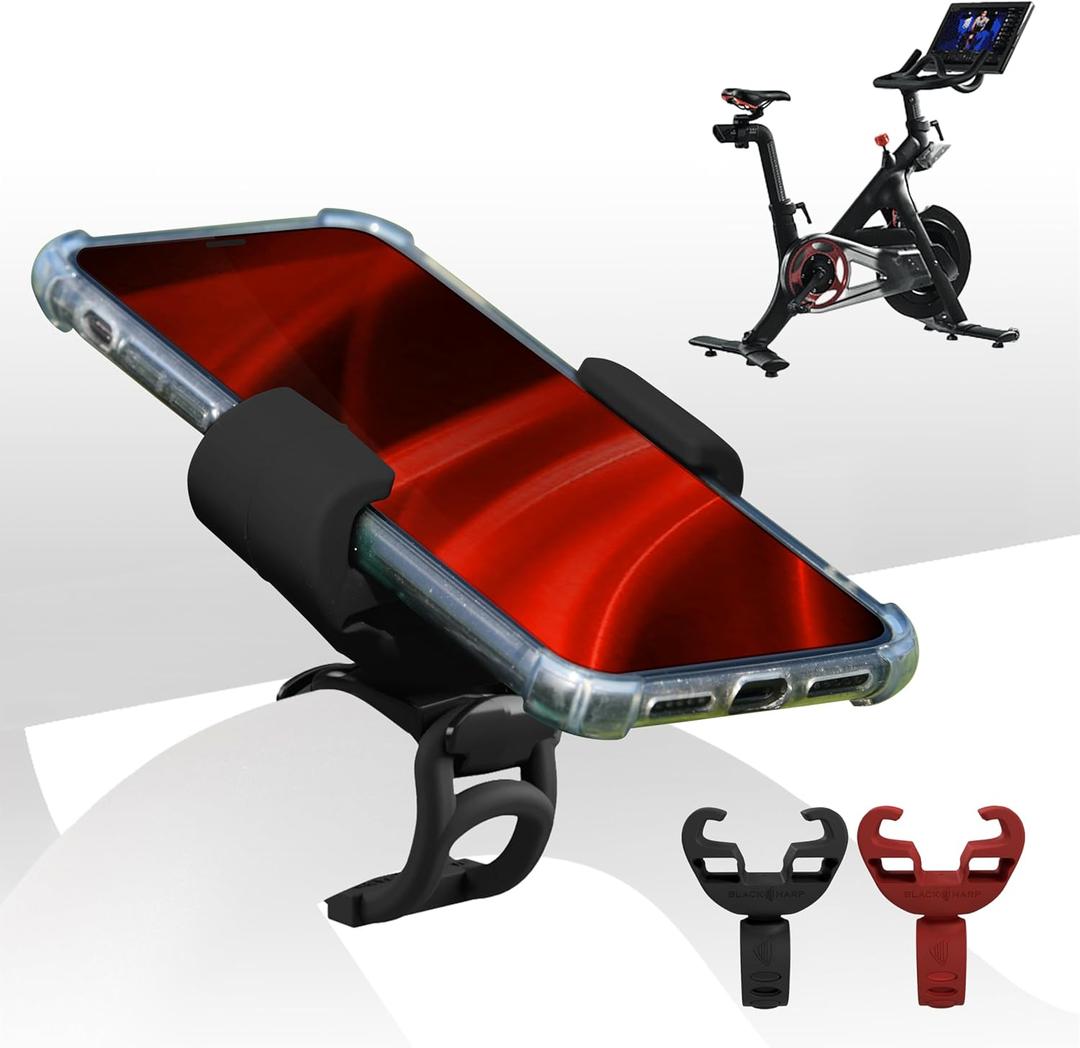 Upgraded Silicone Phone Holder Compatible with Peloton Bike Accessories - Cell Phone Mount for Stationary Exercise Bike (Black)